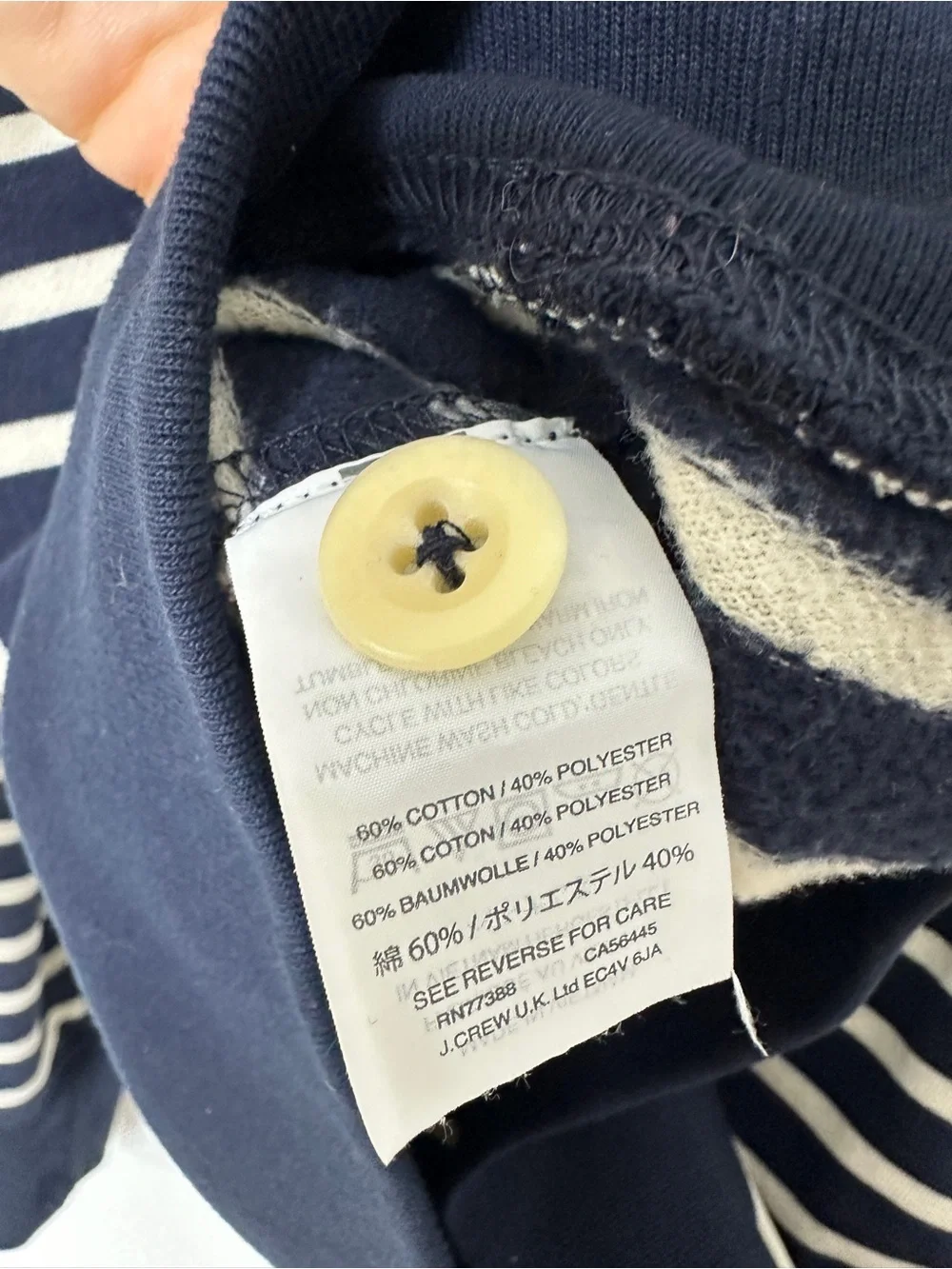J.Crew Vintage Fleece Striped Button Hoodie Sweatshirt Men's XL Navy White